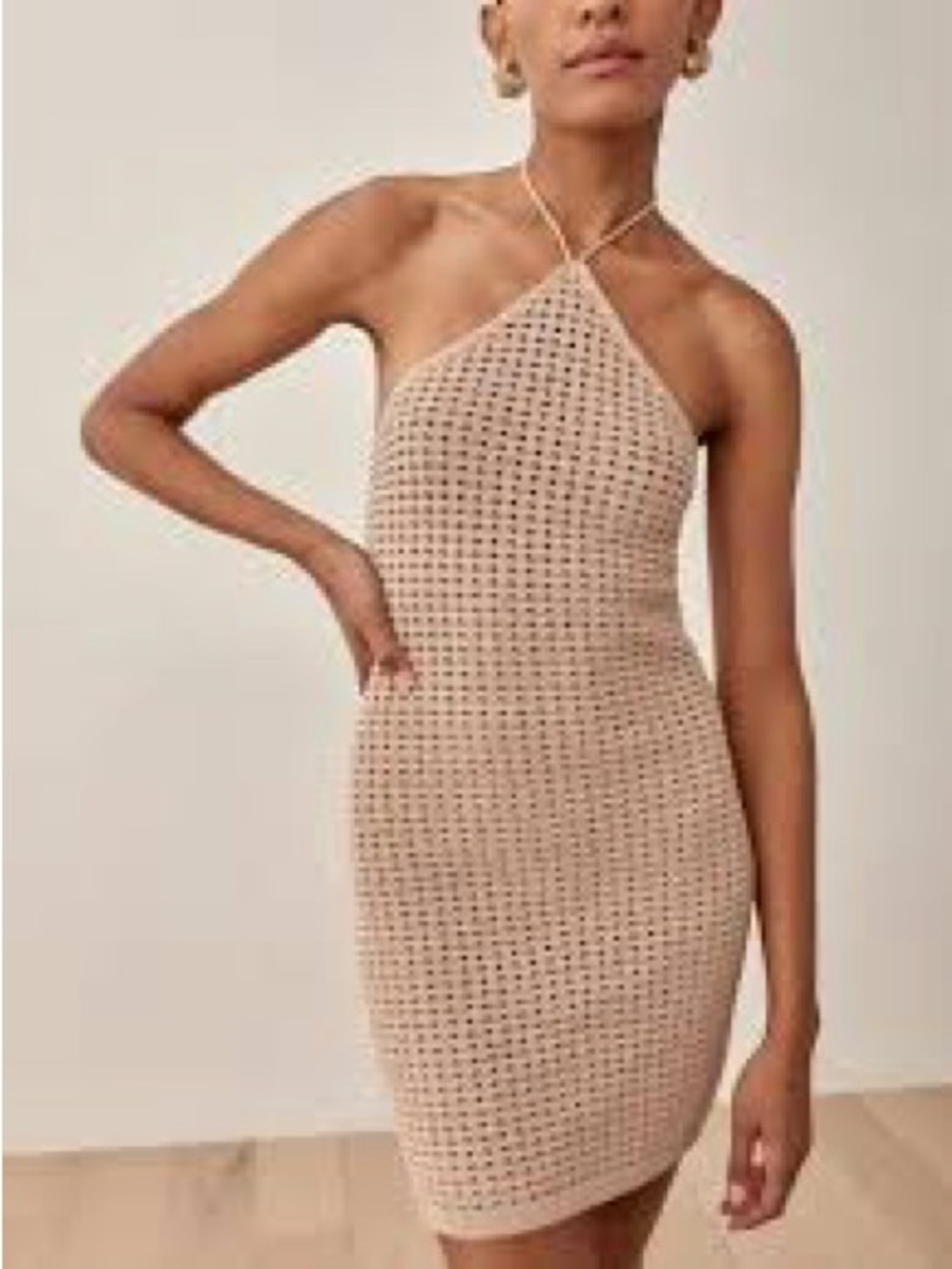 Reformation Martel open knit halter mini dress Sz S